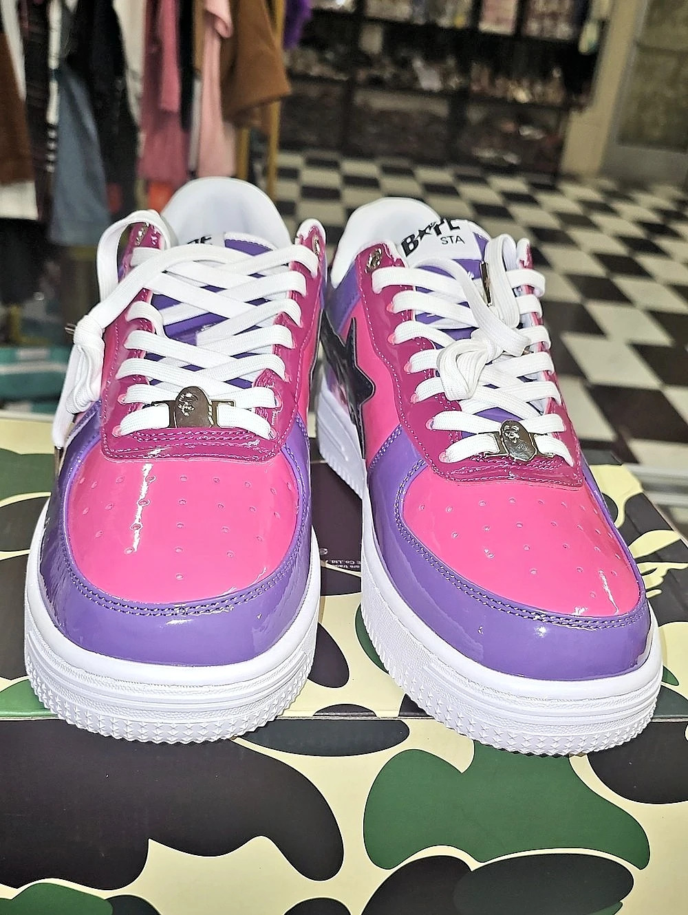 A Bathing Ape Bape Sta Low Patent Leather Pink Purple Sneakers